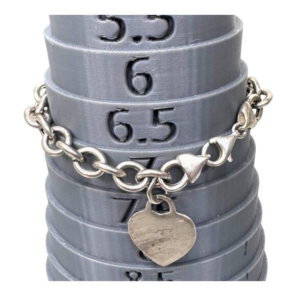 Authentic Italian Silver Heart Chain Bracelet Vintage Signature Clasp & Pendant - Picture 7 of 8